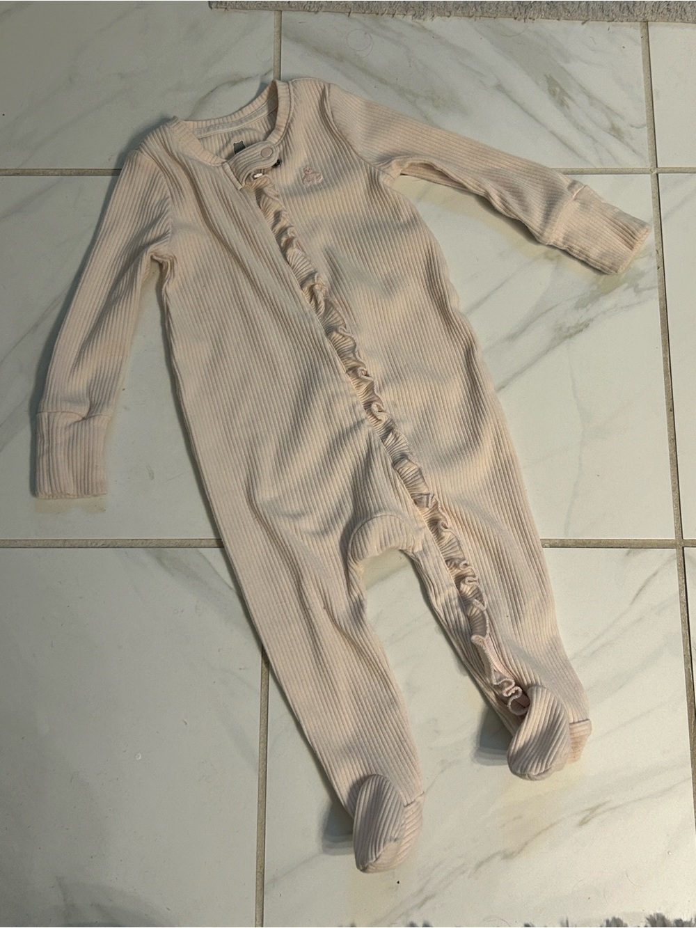 GAP Pale Pink Ribbed Ruffle Footed One-Piece